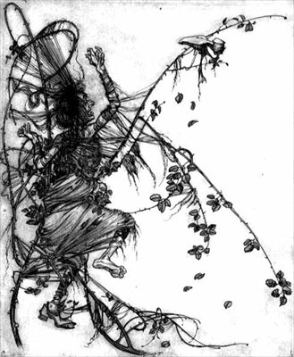 „Musiała tańczyć, czy tego chciała, czy nie”, ilustracja z baśni braci Grimm „Sweetheart Roland” autorstwa Arthur Rackham