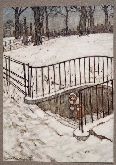 Dobrze pobiegła do St Govers i ukryła się .. przed Piotrusiem Panem w Kensington Gardens przez JM Barrie (1860 - 1937), wyd. 1906 autorstwa Arthur Rackham