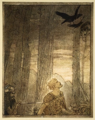 Śmierć Zygfryda, ilustracja z filmu "Zygfryd i zmierzch bogów autorstwa Arthur Rackham