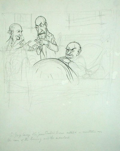 Sir George Savage i Sir James Crichton Browne (1840-1937) wezwali do konsultacji w sprawie BXXXY i członków (pióro i atrament i ołówek na papierze) autorstwa Arthur Rackham
