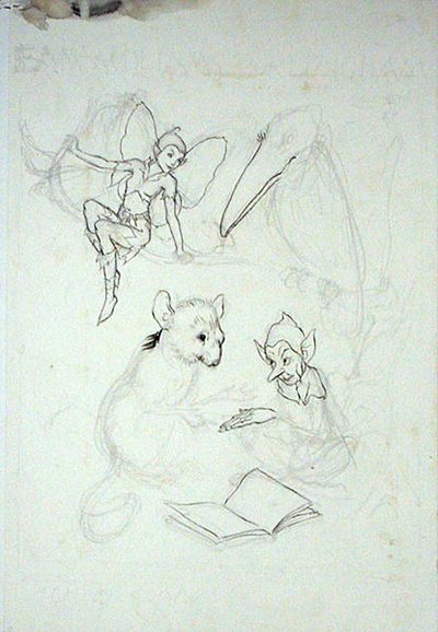 Studium do Ekslibrisu Emmy Williams Burlingham (pióro, tusz i akwarela na papierze) autorstwa Arthur Rackham