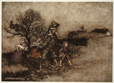 W otoczeniu gromady dzieci., od Rip Van Winkle przez Washington Irving, pub. 1910 autorstwa Arthur Rackham