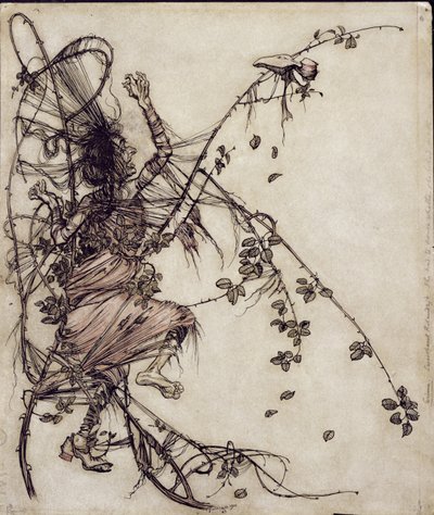 Kochanie Roland, ilustracja z The Brothers Grimm, przekład pani Edgar Lewis, wydanie 1900 (pióro i atrament i toaleta na papierze) autorstwa Arthur Rackham