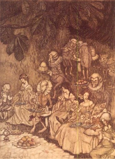 „Uczta” z „Piotruś Pana w Kensington Gardens” J.M. Barrie autorstwa Arthur Rackham