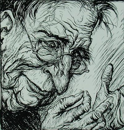 Pchła i człowiek, ilustracja z „Bajek Ezopa”, wydanej przez Heinemann autorstwa Arthur Rackham