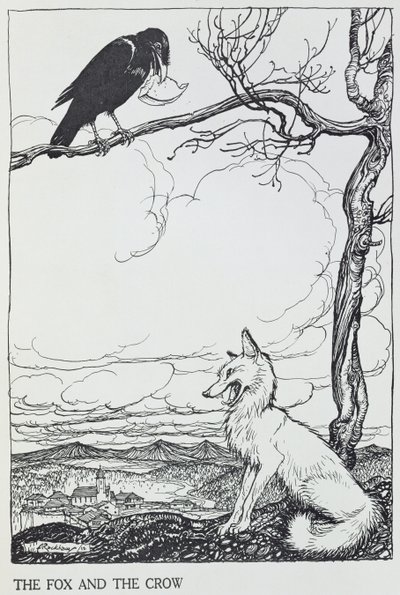 The Fox and the Crow, ilustracja z „Bajek Ezopa”, wydanej przez Heinemanna, 1912 (rycina) autorstwa Arthur Rackham