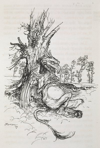 Gryf siedzi na drzewie autorstwa Arthur Rackham