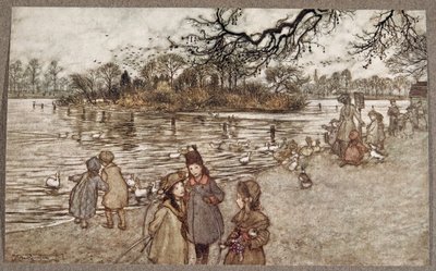 Wyspa, na której rodzą się wszystkie ptaki, które stały się chłopcami i dziewczynkami, z Piotrusia Pana w Ogrodach Kensington J M Barrie (1860 - 1937), wyd. 1906 autorstwa Arthur Rackham