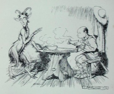 Człowiek i koza, ilustracja z „Bajek Ezopa”, wydanej przez Heinemann autorstwa Arthur Rackham