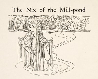 Nix of the Mill-Pond, z Little Brother & Little Sister and Other Tales by the Brothers Grimm, pub.1917 (lito) autorstwa Arthur Rackham