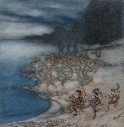 Wróżki Pert i Wytworne Elfy (akwarela, długopis i czarny tusz) autorstwa Arthur Rackham