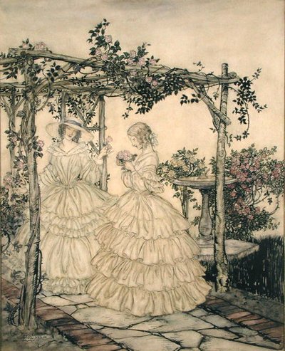 Ogród Różany, ok. 1923-5 (akwarela na papierze) autorstwa Arthur Rackham