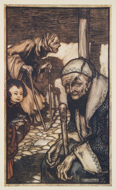 Struldbrugowie, z Podróży Guliwera Jonathana Swifta (1667-1745), wyd. 1909 (kolor lito) autorstwa Arthur Rackham