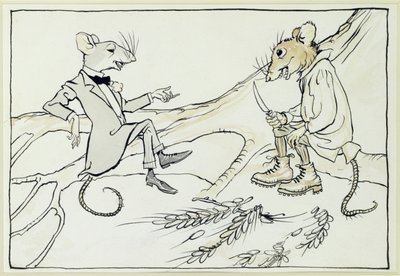 Mysz miejska i mysz wiejska, ilustracja z Bajek Ezopów, opublikowana 1912 (pióro i atrament z wc na papierze) autorstwa Arthur Rackham