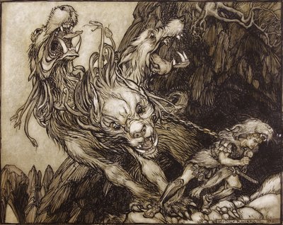Dwunasta praca Herkulesa, ilustracja z The Greek Heroes autorstwa B.G. Niebuhr, 1903 (pióro i atrament i toaleta na papierze) autorstwa Arthur Rackham