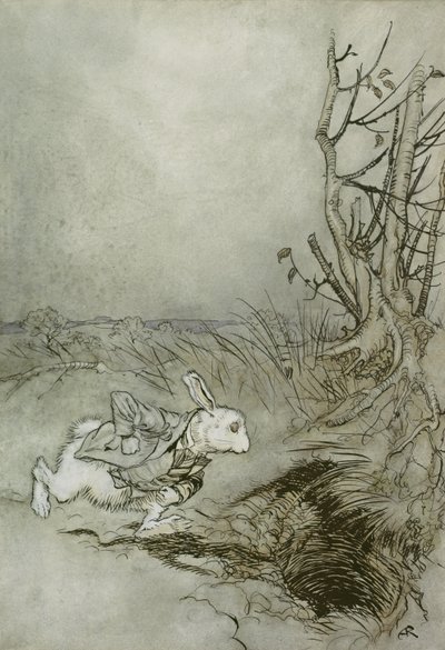 Biały królik, ilustracja z "Przygód Alicji w krainie czarów", 1907 (pióro, tusz i wc na papierze) autorstwa Arthur Rackham