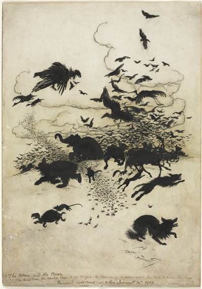 Strzyżyk i niedźwiedź autorstwa Arthur Rackham