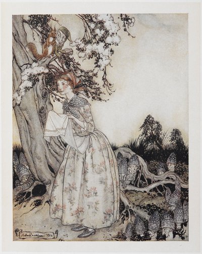 Piękna panna, która pierwszego maja idzie w pole o świcie. autorstwa Arthur Rackham