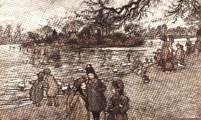 Wyspa, na której rodzą się wszystkie ptaki od Piotrusia Pana w Kensington Gardens, J.M. Barrie, 1906 autorstwa Arthur Rackham