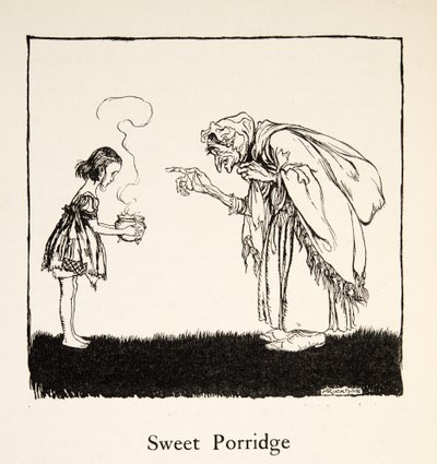 Maluszek poszedł i przyniósł pudełko, z Little Brother & Little Sister and Other Tales by the Brothers Grimm, pub.1917 (lito) autorstwa Arthur Rackham