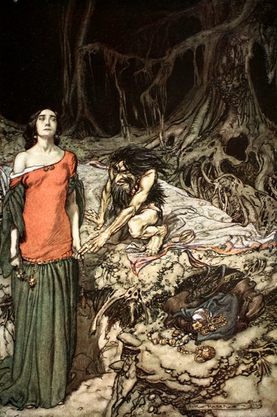 „Zaloty Grimhildy, matki Hagena”, 1924. autorstwa Arthur Rackham