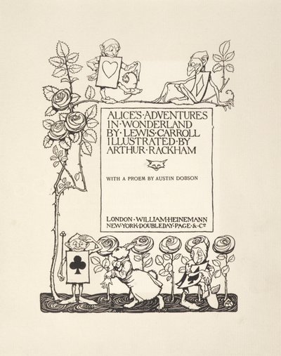 Strona tytułowa, z „Alice Adventures in Wonderland” Lewisa Carrolla, wyd. 1907 autorstwa Arthur Rackham