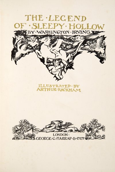 Strona tytułowa, z The Legend of Sleepy Hollow autorstwa Washingtona Irvinga (1783 - 1859), wyd. 1928 autorstwa Arthur Rackham