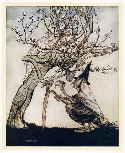 Moje drzewo! O moje drzewo! Widziałeś moją niegrzeczną pokojówkę?, z English Fairy Tales, pub. 1922 autorstwa Arthur Rackham