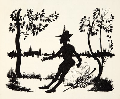 Odwróć się ponownie Whittington, trzykrotny burmistrz Londynu, z The Arthur Rackham Fairy Book, wyd. 1933 autorstwa Arthur Rackham