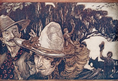 Gdy Tom pożegnał się ze swoim Ojcem, wyjechali z nim… z Bajek braci Grimm, wyd. 1909 autorstwa Arthur Rackham