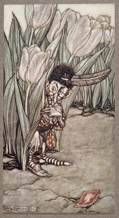 Kiedy usłyszał głos Petersa, wpadł z niepokojem za tulipanem, z Piotruś Pan w Kensington Gardens JM Barrie (1860 - 1937), wyd. 1906 autorstwa Arthur Rackham