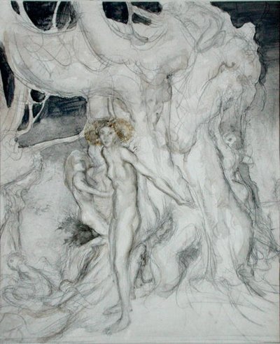 Nimfy drewna (akwarela i ołówek na papierze) autorstwa Arthur Rackham
