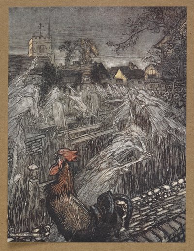 ... duchy, wędrujące tu i tam, gromadzą się na cmentarzach. Kadr z filmu „Sen nocy letniej”. autorstwa Arthur Rackham