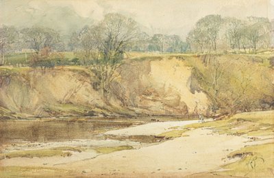 Wędkarz na brzegu rzeki Wharfe (akwarela) autorstwa Arthur Reginald Smith