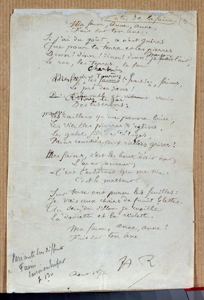 Rękopis wiersza „Uczty głodu” Arthura Rimbauda, ​​sierpień 1872. Charleville, Rimbaud Museum autorstwa Arthur Rimbaud
