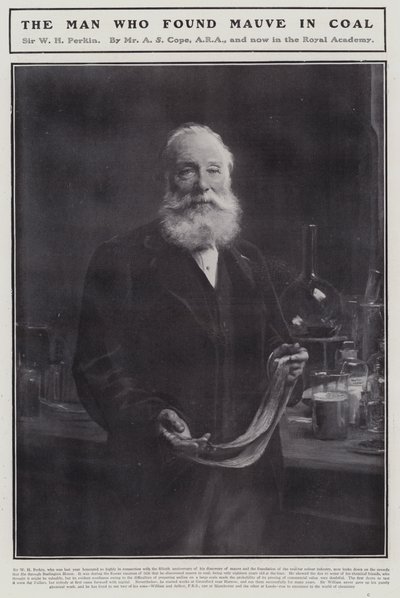 William Henry Perkin, angielski chemik, który odkrył pierwszy syntetyczny barwnik organiczny, mauveine (lito) autorstwa Arthur Stockdale Cope