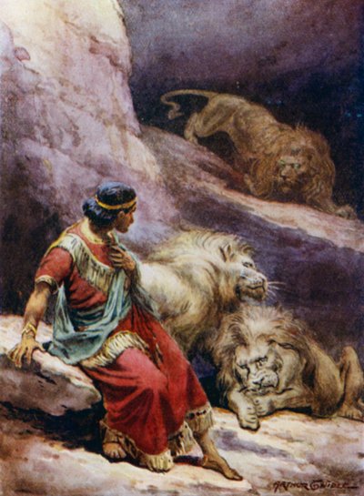 Daniel w jaskini lwów (kolor lito) autorstwa Arthur Twidle