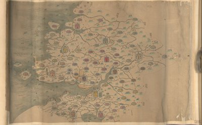 850.000. dostarczony. Zorientowany na północ do dołu. Relief pokazany obrazowo. Mapa obrazkowa. Pióro i atrament i akwarela. Pokazuje góry, wybrzeże, wyspy i drogi w prowincji Zhejiang. Zakup Hummela 1930, nr. 35. Dostępne również przez Librar autorstwa Arthur W. Hummel