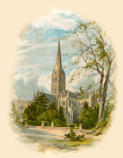 Katedra w Salisbury, z Pałacu Biskupiego autorstwa Arthur Wilde Parsons
