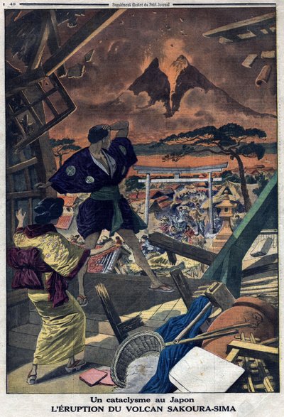 Kataklizm w Japonii: Erupcja wulkanu Sakoura Sima ( autorstwa Artist Unknown