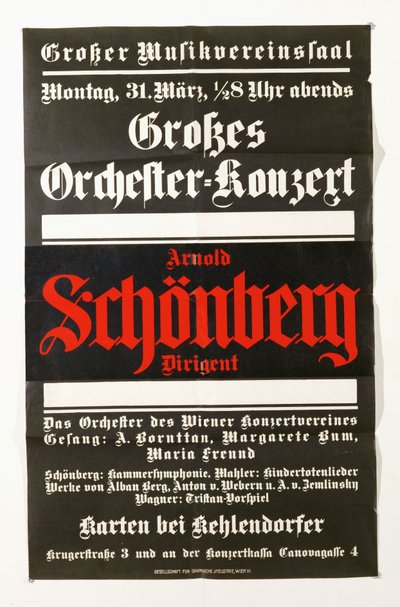 Plakat zapowiadający koncert utworów Schoenberga (plakat) autorstwa Artist Unknown