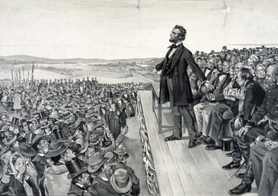 Abraham Lincoln wygłaszający swoje słynne przemówienie 19 listopada 1863 r. autorstwa Artist Unknown