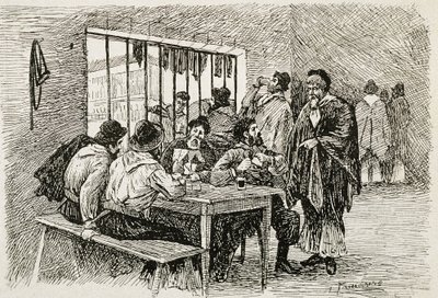 Argentyna (XX w.). "Pulperia", tawerna i sklep monopolowy. Ilustracja autorstwa T. Tamarera. Grawerunek autorstwa Artist Unknown