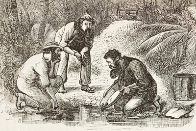 Australia (1880). Życie poszukiwaczy złota w Botany Bay (założonej w 1788 roku). Rycina. Kolekcja prywatna autorstwa Artist Unknown