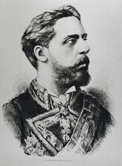 CARLOS VII, Carlos Maria de los Dolores de Borbon y Austria-Este (1848-1909). Karlistowski pretendent do tronu Hiszpanii jako Carlos VII. Hiszpania. Karlizm. Karol VII, karlistowski pretendent do tronu. Opublikowany w "La ilustracion Espanola y Americana". autorstwa Artist Unknown