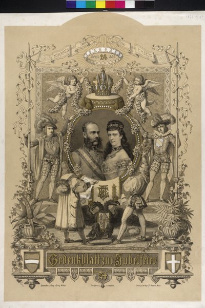 Papier okolicznościowy z okazji srebrnego ślubu pary cesarskiej 1879 r. autorstwa Artist Unknown