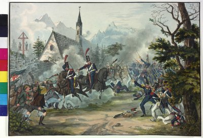 Walka między francuskimi żołnierzami a tyrolskimi chłopami autorstwa Artist Unknown