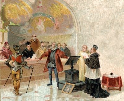 Galileusz przed Świętym Oficjum w Watykanie w 1632 r. (druk) autorstwa Artist Unknown
