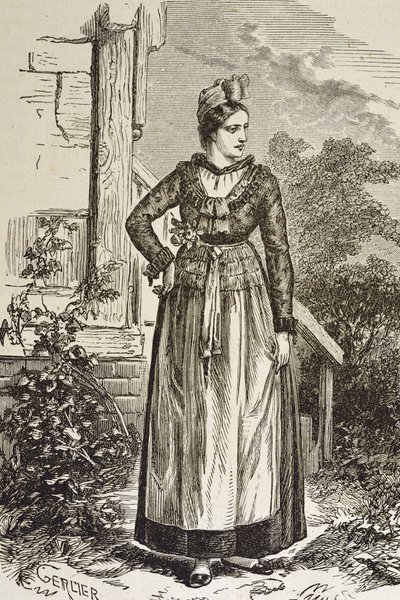 Niemcy (XIX w.). Społeczeństwo (1879). Alzacja. Kobiety w regionie. Teraz Alzacja była w posiadaniu niemieckiego Reichstagu (1871-1918). Rycina. Kolekcja prywatna autorstwa Artist Unknown
