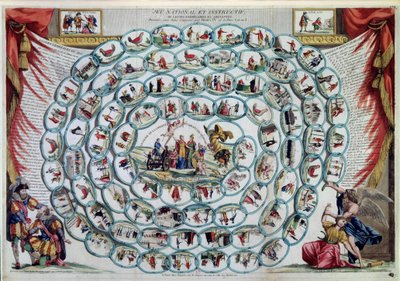 Gra w gęsi "Narodowa i pouczająca gra lub przykładne i zabawne lekcje udzielone przez Henryka IV i ojca Gerarda" (druk) autorstwa Artist Unknown